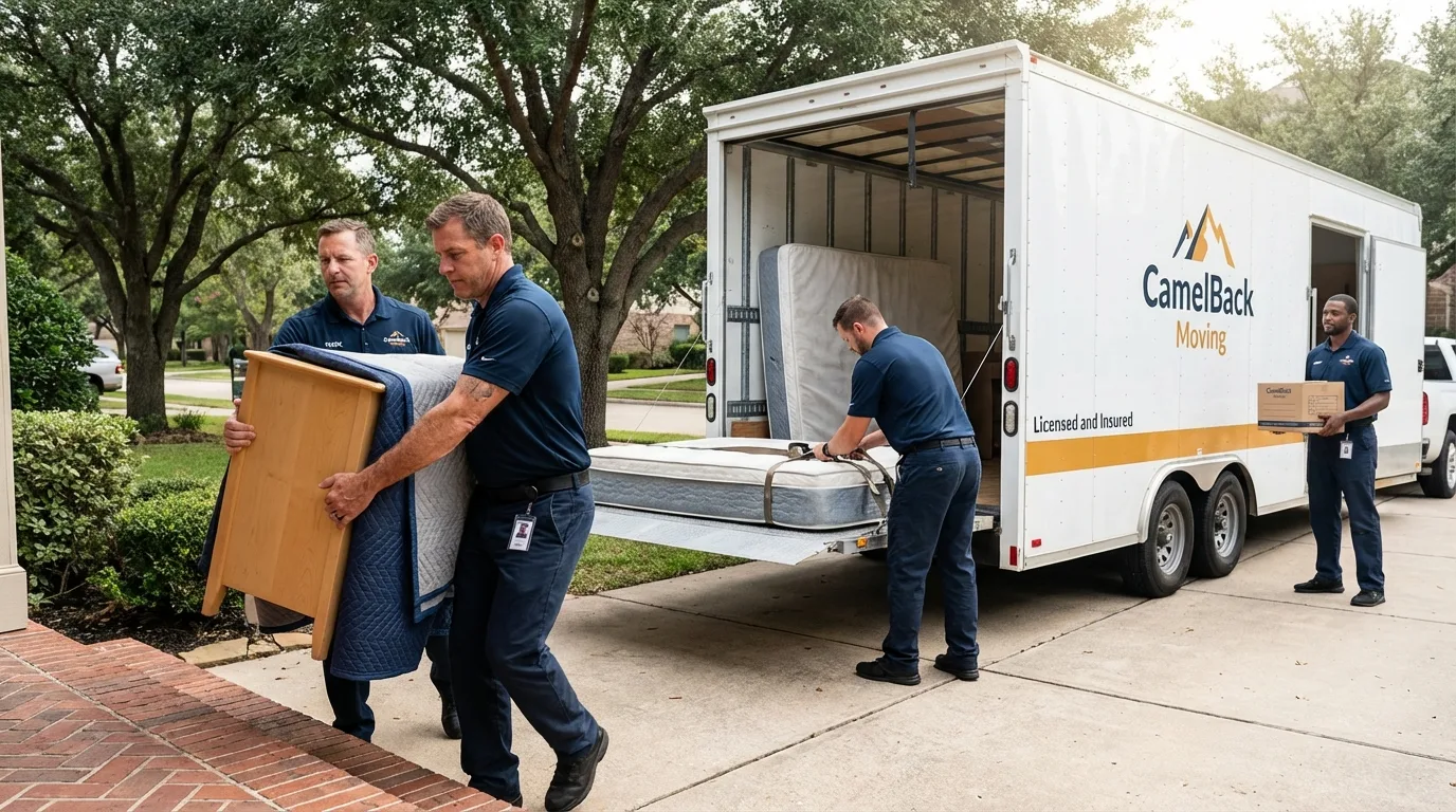 Crew loading residential truck for cross-state move from Goodyear, AZ